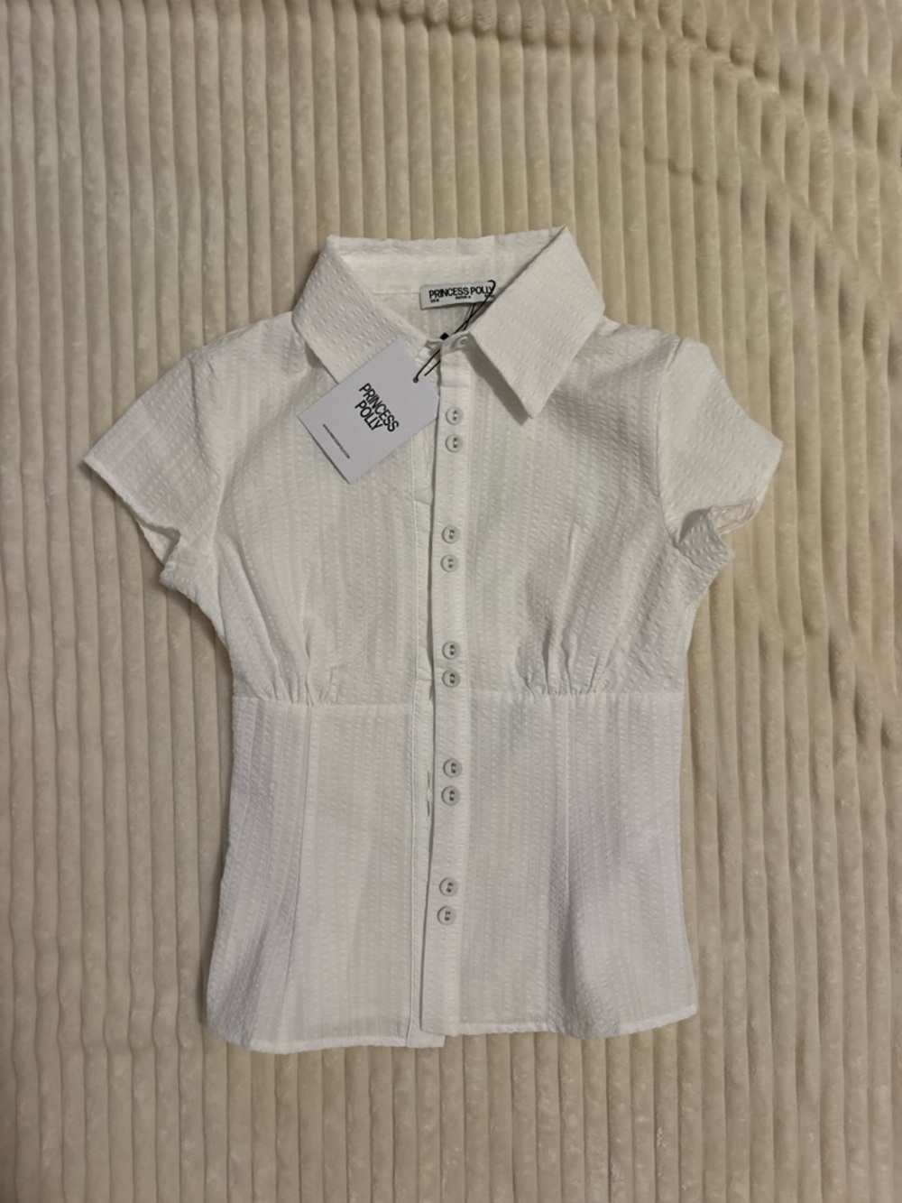 Princess Polly White Short-Sleeve Button Down Blouse - Picture 2 of 2